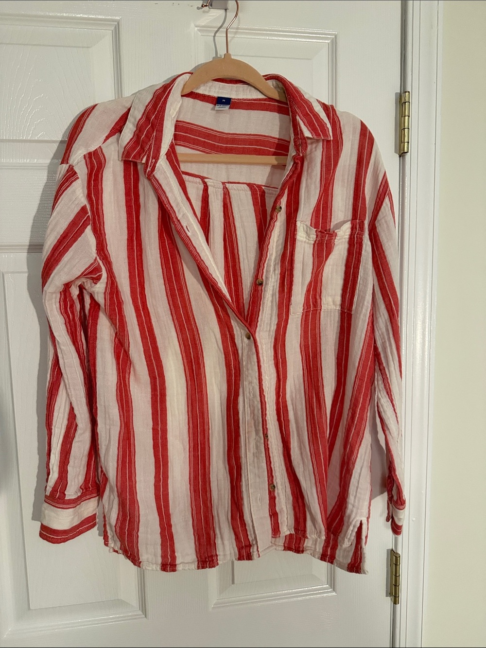 Old Navy Red and White Striped Button-Down Shirt